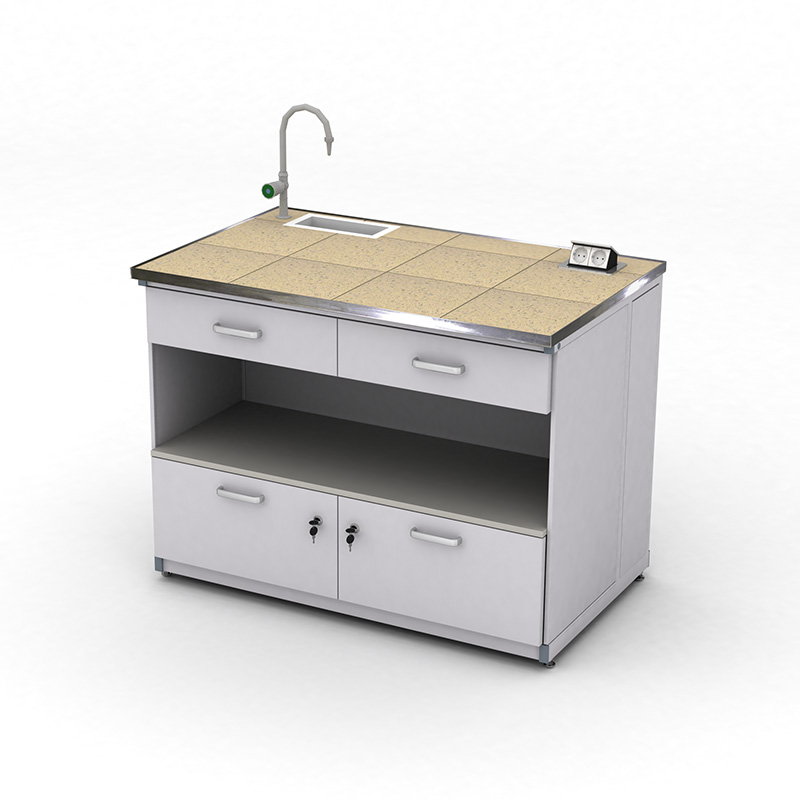 Cтіл демонстраційний лабораторний ЕКСПЕРТ з розетками, зливом та шухлядами, 1200х750х900, керамограніт, арт. 141-08.212